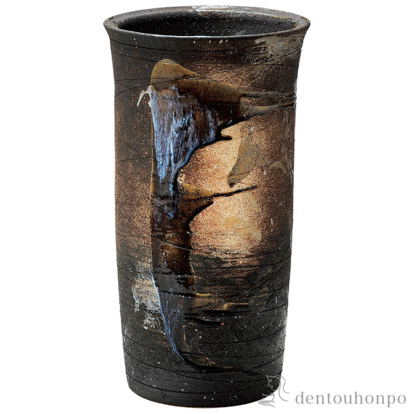 漆器 円筒形花瓶 金色紫色模様　外箱付き 漆器 筒形花瓶 金色紫色模様 箱付き